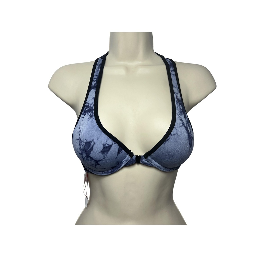 PINK Bra Womens 32A Blue Tie Dye Push Up‎ Padded Front Close Racerback Logo